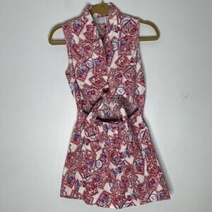 PELLINI Vintage Red and White Tie Front Stamp Print Travel Romper Size Medium